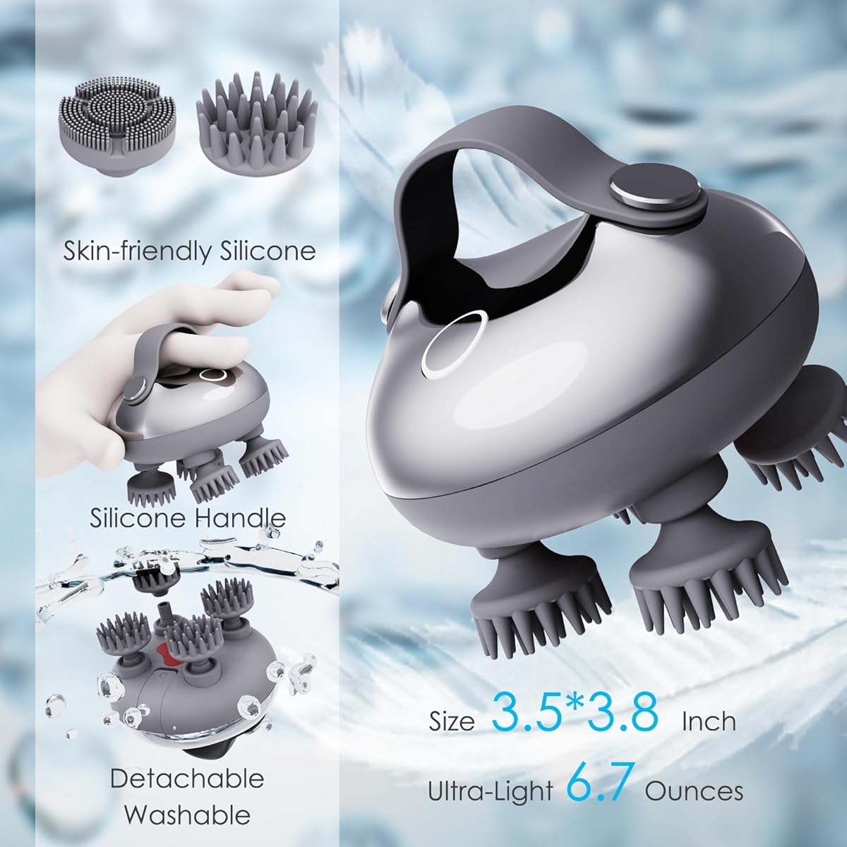 ZNNFEMAI Electric Scalp Massager – Waterproof & Rechargeable (Silver)