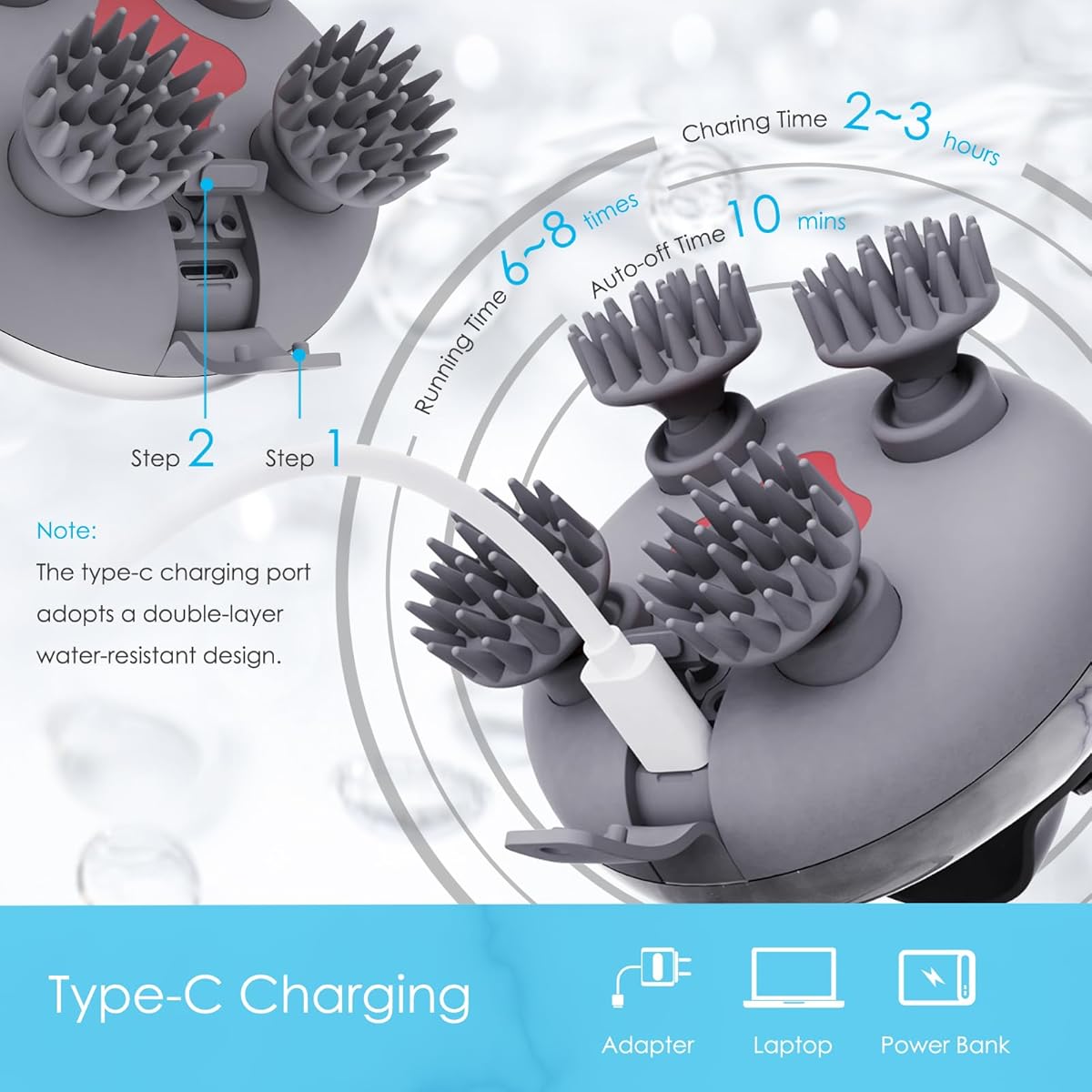 ZNNFEMAI Electric Scalp Massager – Waterproof & Rechargeable (Silver)